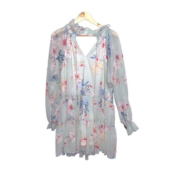 Altar'd State Sheer Mint Green Floral Cottegecore Babydoll Tiered Dress Medium - Picture 1 of 9
